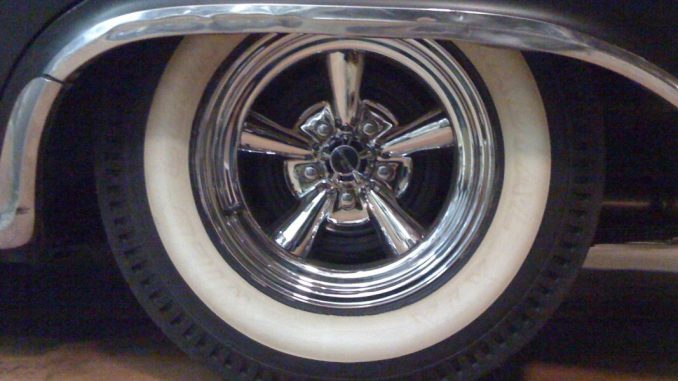 Vintage style Hurst Whitewall pie-crust Racing Tires with Astro Supremes on 1960 Chrysler NewYorker