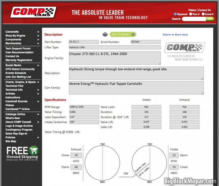 XE256H-CamCard 360ci engine