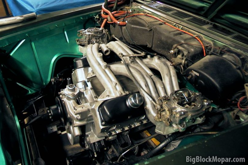 Engine bay filled with almost 500 cubic inches and a pair of long ram intakes