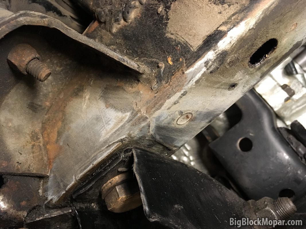 1973 Dodge Dart - Cracked frame rails damage - Right Side