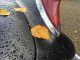 Autumn leaves on rear fender trunk of a black 1960 Chrysler NewYorker